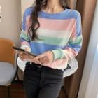 Long Sleeve Round Neck Color Block Striped Top