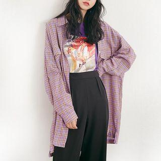 Plaid Long Shirt Purple - One Size