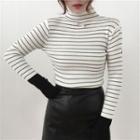 Contrast Cuff Striped Knit Top