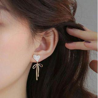 Heart Glaze Rhinestone Asymmetrical Sterling Silver Dangle Earring