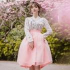 Modern Hanbok Floral & Peach Skirt 2 Pieces Set