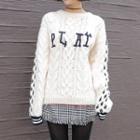Lettering Cable Knit Sweater