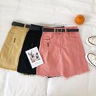 Asymmetric Frayed High-waist A-line Skirt With Belt