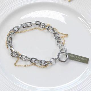 Lettering Pendant Alloy Bracelet Dark Silver - One Size