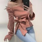 Cold Shoulder Long-sleeve Bow Top