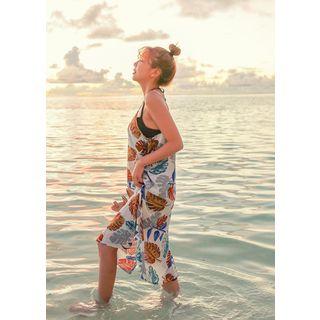 Plus Size - Scoop-neck Sleeveless Printed Dress