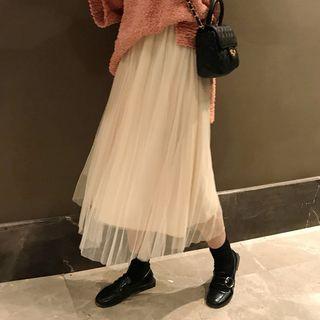 Mesh Loose-fit Pleated Skirt