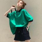 Elbow-sleeve Contrast Trim Polo Shirt / Drawstring Shorts