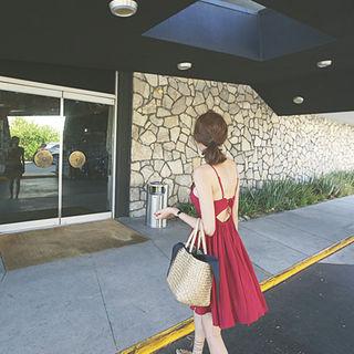 Lace-up Back Flared Sundress