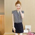 Set: V-neck Short-sleeve Blouse + Skort