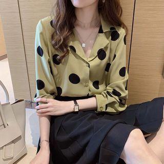 Long-sleeve Dotted Open-collar Chiffon Shirt