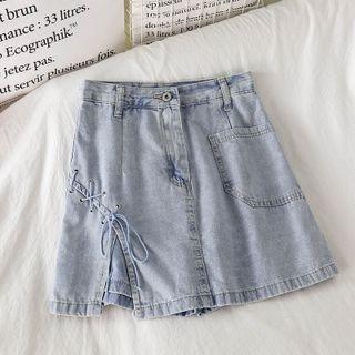Lace-up Denim Mini Skort