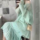 Plain Loose-fit Sweater / Pleated Sleeveless Dress