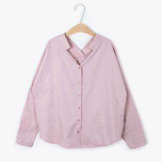 V-neck Plain Blouse Pink - One Size