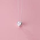 Heart Rhinestone Pendant Sterling Silver Necklace S925 Silver - Necklace - Silver - One Size