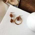 Resin Asymmetrical Alloy Dangle Earring 1 Pair - Asymmetric - Gold & Brown - One Size