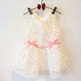 Sleeveless Cherry Printed Bow Dress