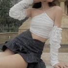 Set: Halter-neck Shirred Top + Arm Sleeves