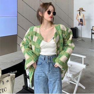 Check Fleece Coat White & Green - One Size