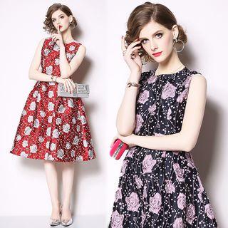 Sleeveless Floral Embroidery A-line Dress