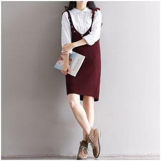 Eyelet Detail Knit Pinafore Dress