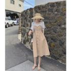 3/4-sleeve Paneled Buttoned A-line Midi Dress