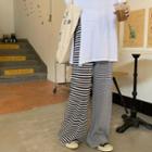 Striped Wide-leg Pants Panel - Stripe - Black & White - One Size