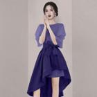 Elbow-sleeve Tie-waist Irregular A-line Dress