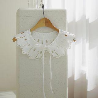 Eyelet-lace Tie-front Capelet Ivory - One Size