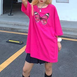 Butterfly Short-sleeve T-shirt Rose Pink - One Size
