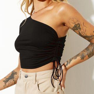 One-shoulder Drawstring Crop Top