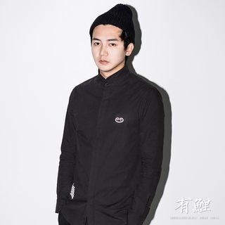 Printed Stand Collar Long-sleeve Shirt