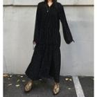 Long-sleeve Dotted Maxi Dress Black - One Size