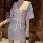 Elbow-sleeve Gradient Mini Sheath Dress