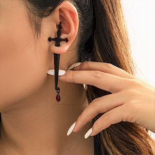 Sword Alloy Through & Through Earring 01 - B02038 - 1 Pc - Black - One Size