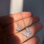 925 Sterling Silver Rhinestone Butterfly Necklace