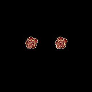 Flower Alloy Earring 1 Pair - Gold & Red - One Size