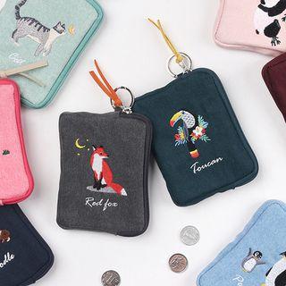 Embroidered Zip-detail Card Wallet
