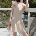 Ruffle Trim Sleeveless A-line Dress Almond - One Size