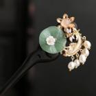 Retro Pearl Flower Hair Stick 1 Pc - Hair Stick With Box - Black & Gold & Green - One Size