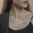Faux Crystal Freshwater Pearl Layered Alloy Necklace