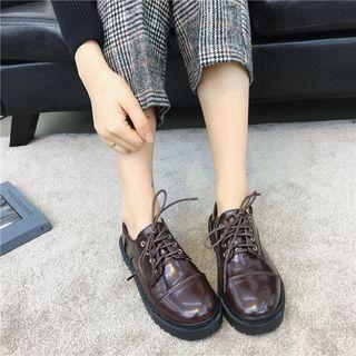 Faux Leather Chunky Heel Lace Up Shoes