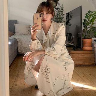 Long-sleeve Ruffled Printed Midi Dress