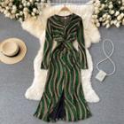 V-neck Slit Color Block Dress
