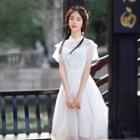 Short-sleeve Mesh Midi Qipao Dress