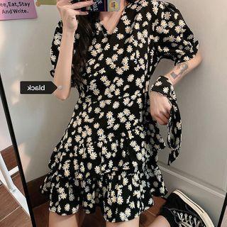 Short-sleeve Floral Print Tiered Mini Dress