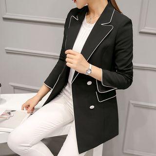 Piped Double-breasted Blazer