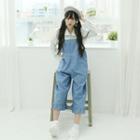 Frilled Wide Denim Overall Pants Blue - One Size