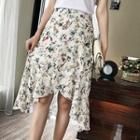 Floral Print A-line Asymmetrical Chiffon Skirt