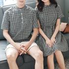 Couple Matching Short-sleeve A-line Dress / Short-sleeve Check Shirt